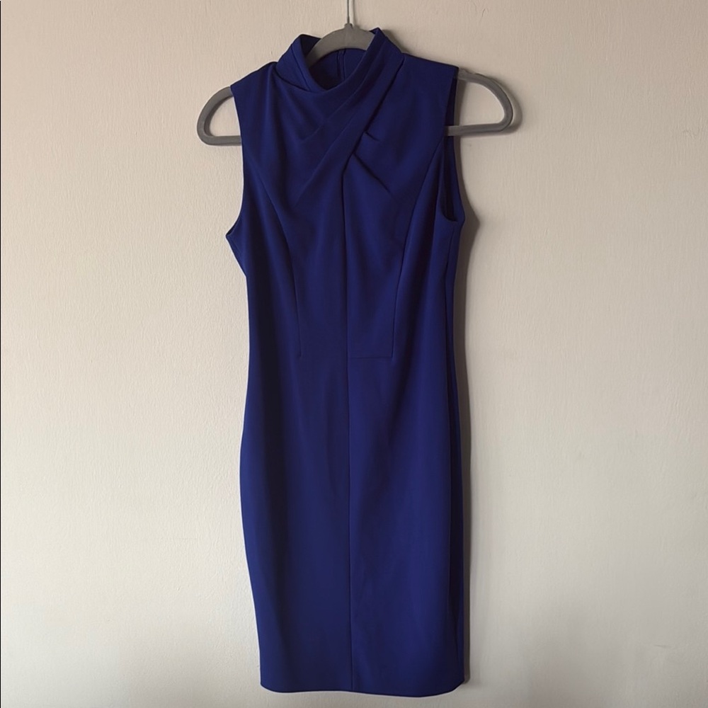 Calvin Klein Blue Sleeveless Sheath Dress Mock Neck
